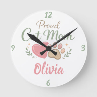 Relógio Redondo Customizable name Wall Clock For Cat Mom