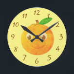 Relógio Redondo Cute Cartoon Vintage Orange Drawing<br><div class="desc">A cartoon style orange with vintage effect applied to the image. Custom decorative wall clocks.
Gift idea for adults and kids.</div>
