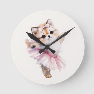 Relógio Redondo Cute Cat Ballerina Nursery Door Sign Personalized