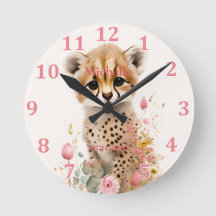 Cute Cheetah Cub Pastel Watercolor Spring Flowers