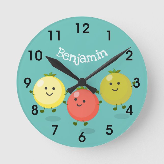 Relógio Redondo Cute cherry tomatoes cartoon illustration round cl (Frente)