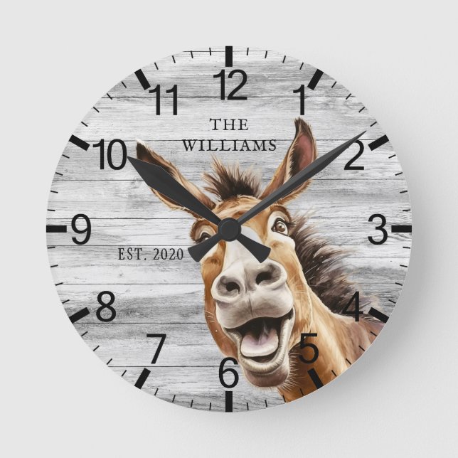 Relógio Redondo Cute Donkey Personalizado (Frente)