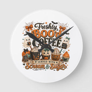 Relógio Redondo Cute Fantasmagórico Amante de Café Halloween
