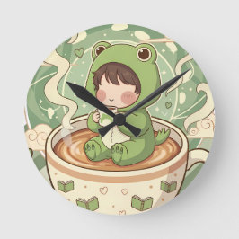 Relógio Redondo Cute Froggy Coffee Tale Design