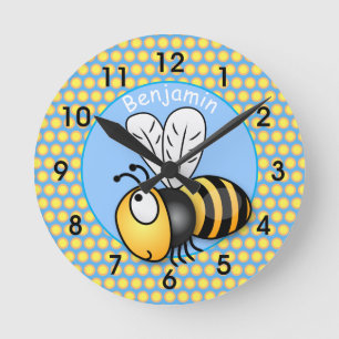 Relógio Redondo Cute happy bumble bee cartoon illustration