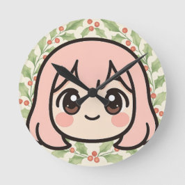 Relógio Redondo Cute Kawaii Anime Girl Wall Clock – Pastel Chibi C