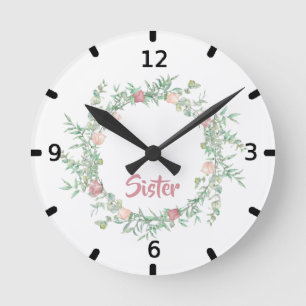 Relógio Redondo Cute logo Best Sister Ever Watercolor Floral