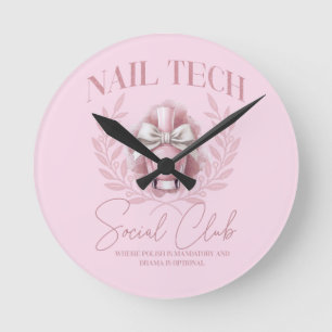 Relógio Redondo Cute Nail Tech Coquette Nail Clube Social Polonês