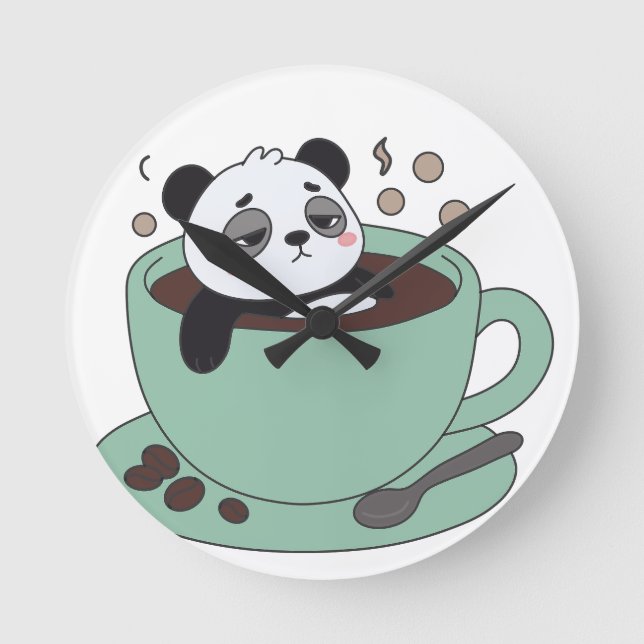 Relógio Redondo Cute Panda In Coffee Cup Coffee Lover Gift (Frente)