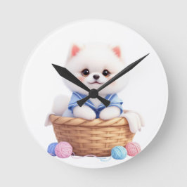 Relógio Redondo Cute Puppy in Basket Wall Clock