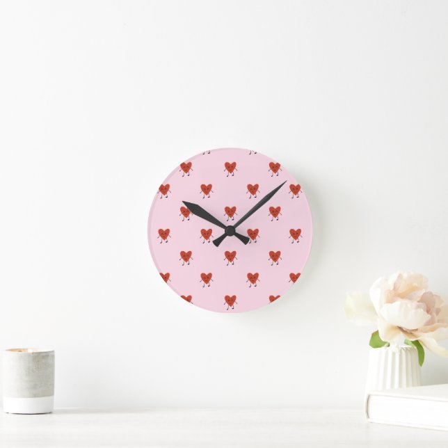 Relógio Redondo Cute Red Hearts Seamless Love Pattern on Pink (Lar)