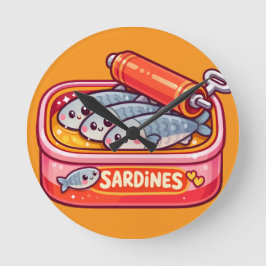 Relógio Redondo Cute Sardines Can Pink Orange