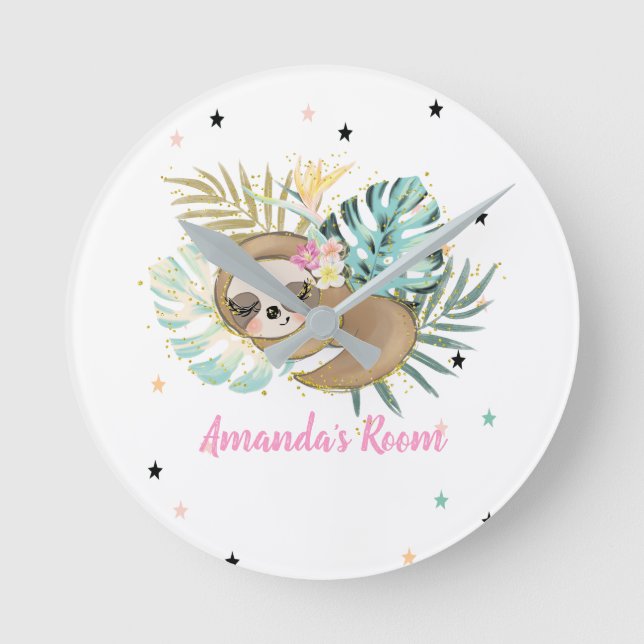 Relógio Redondo Cute Sleeping Sloth,Stars,Princess  (Frente)