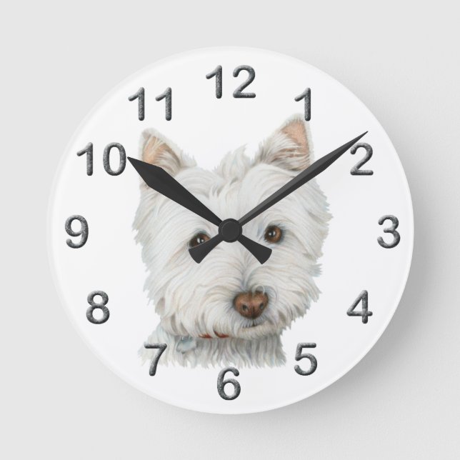 Relógio Redondo Cute Westie art Wall Clock (Frente)