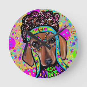 RELÓGIO REDONDO DACHSHUND VERMELHO