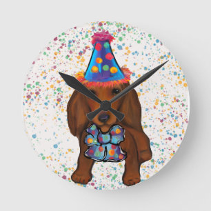 Relógio Redondo Dachshund Vermelho de Cabelo Longo