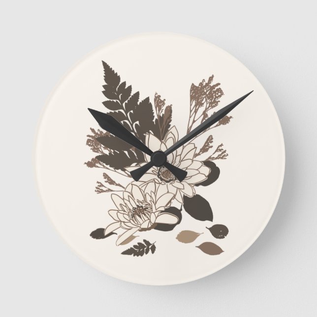 Relógio Redondo Daisies and Leaves - transparente no creme. (Frente)