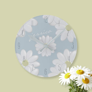 Relógio Redondo Daisies Blue Modern Floral Daisy Clock