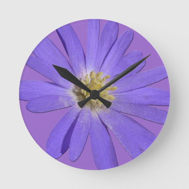 Relógio Redondo Daisy Clock Purple Daisies Blue Flower Wall Clock (Frente)