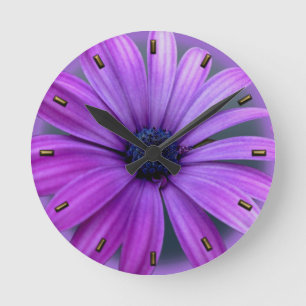 Relógio Redondo Daisy Clock Purple Daisies Blue Flower Wall Clock