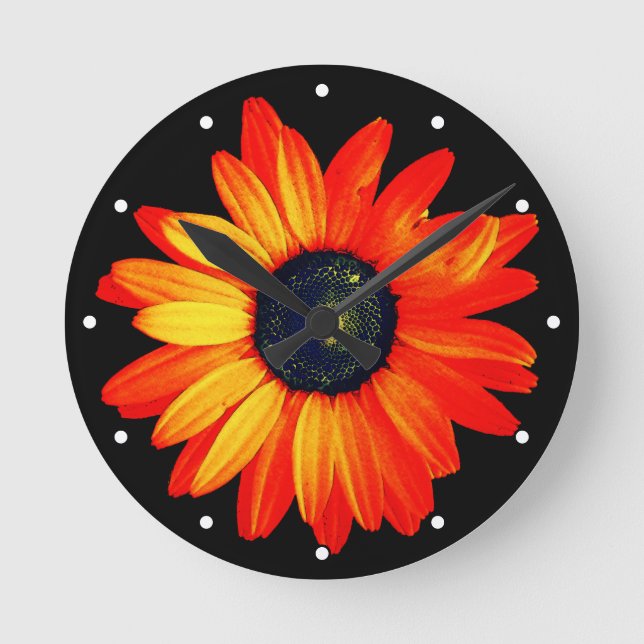 Relógio Redondo Daisy Flower com Petais Laranja com Pontos (Frente)