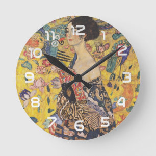 Relógio Redondo Dama Art Nouveau Vintage com pintura de leque