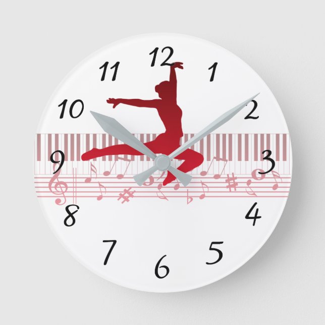 Relógio Redondo dançarina de balé em um teclado  (Frente)