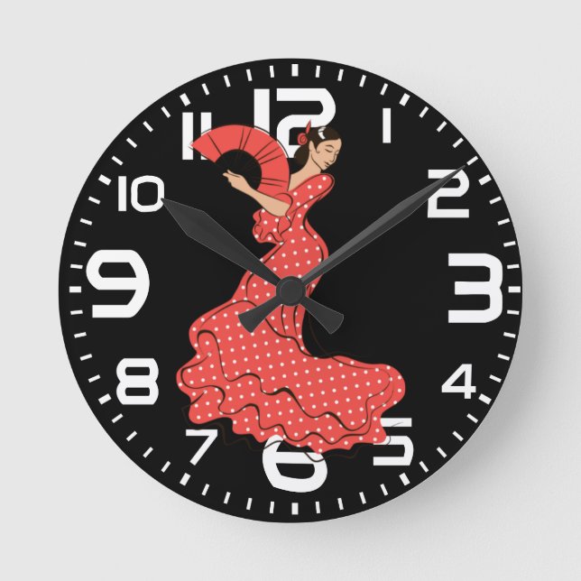 Relógio Redondo Dançarina Espanhola de Flamenco com Leque (Frente)