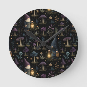Relógio Redondo Dark Fantasy Gnomo e Mushroom Pattern