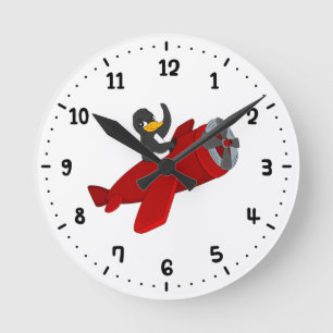 Relógio redondo de desenho animado de pinguim voad