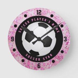 Relógio Redondo de Futebol Bola de Futebol Rosa Pe