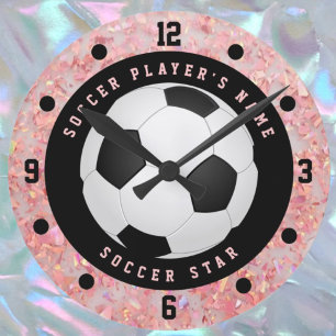 Relógio Redondo de Futebol Bola de Futebol Rosa Pe