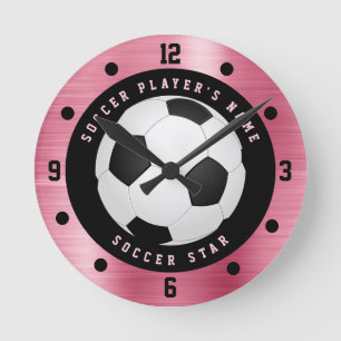 Relógio Redondo de Futebol Personalizado Rosa para