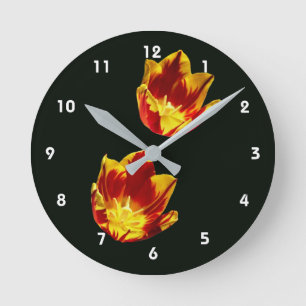 Relógio Redondo de Tulipas Flamejantes
