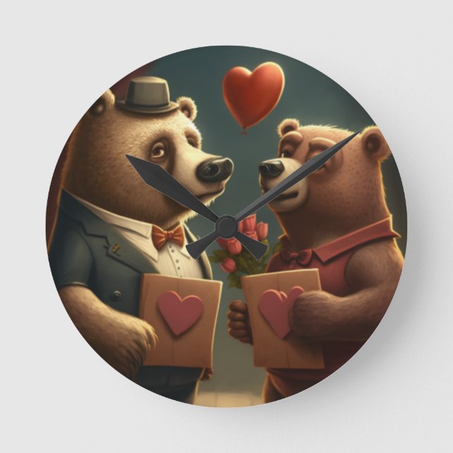 Relógio redondo de ursinho do dia dos namorados de (Frente)