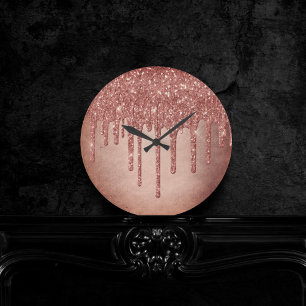 Relógio Redondo Decor de Unidade de Coral  Laranja Metálica Glite