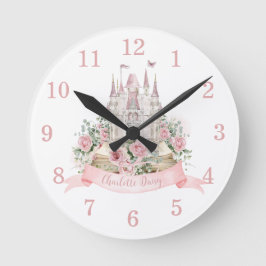 Relógio Redondo Decoração Conto de Fadas Princesa Floral Rosa Rubo
