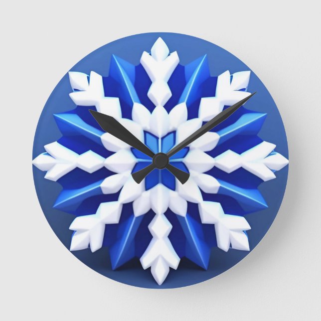 Relógio Redondo ❄️ Decoração de Inverno Elegante Floco de Neve Bra (Frente)