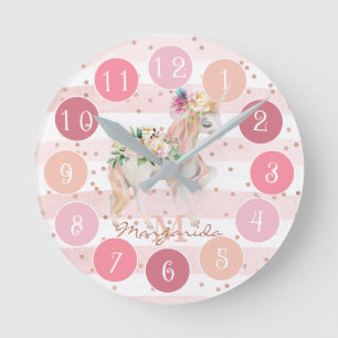 Relógio Redondo Delicar Aquarela Unicorn Bonito Monograma Rosa R