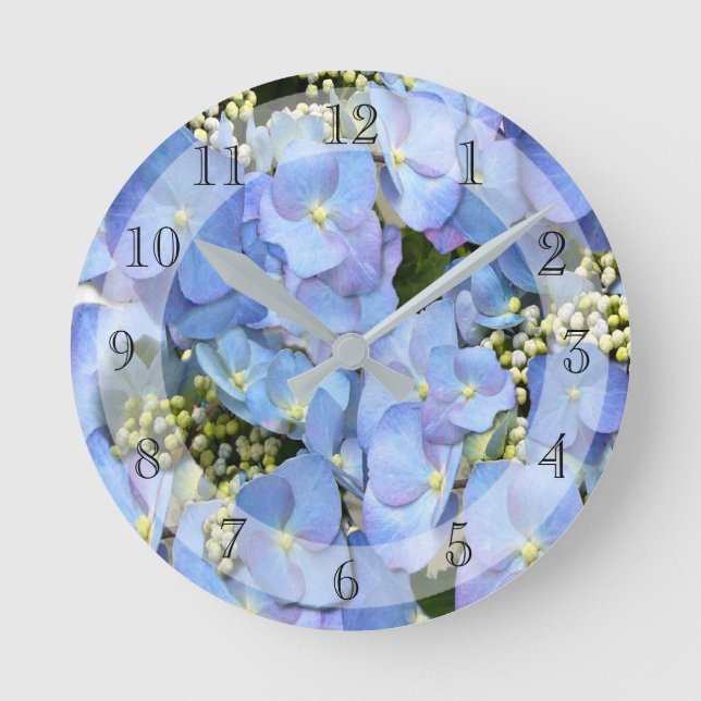 Relógio Redondo Delicar Lacecap Azul Hydrangea Round Clock (Frente)