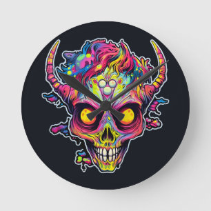 Relógio Redondo Demônio do crânio de neon assustador