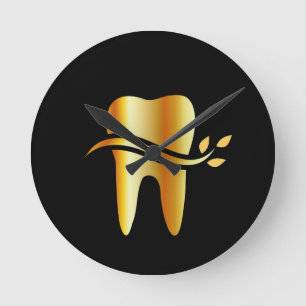 Relógio Redondo Dente dourado com folhas