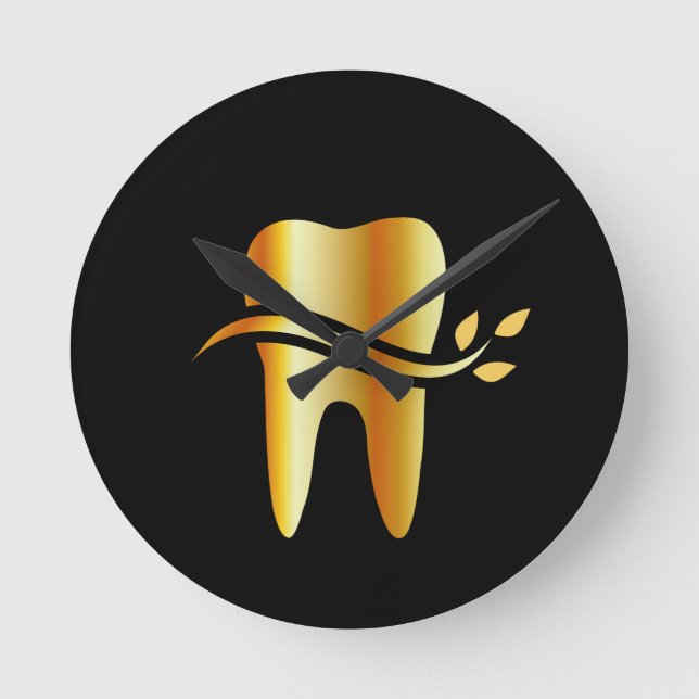 Relógio Redondo Dente dourado com folhas (Frente)