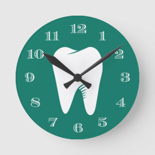 Relógio Redondo Dentist Office Dental Care White Tooth Teb Green