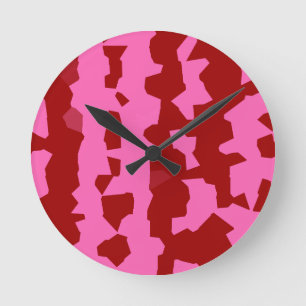 Relógio Redondo Desenho Abstrato Irregular Rosa Bege Vermelho