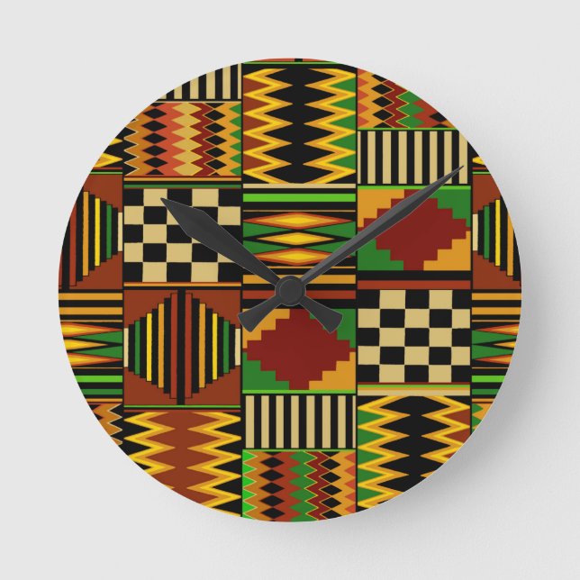 Relógio Redondo Desenho Africano de Tecido Kente Real (Frente)