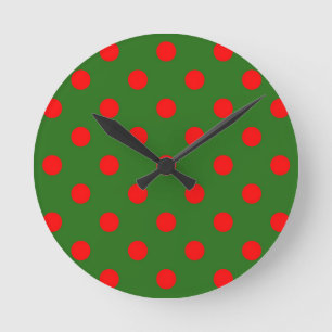 Relógio Redondo Desenho de padrão de bolinhas vermelhas em verde