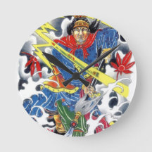 desenho de tatuagem de samurai japonês com lança