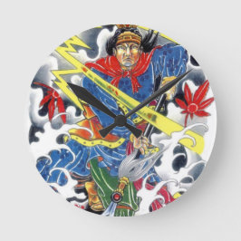 Relógio Redondo desenho de tatuagem de samurai japonês com lança