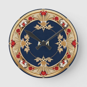 Relógio Redondo Desenho Floral Circular Dourado Ornamentado
